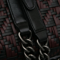 Small Bicolor Woven Calfskin Boy Flap