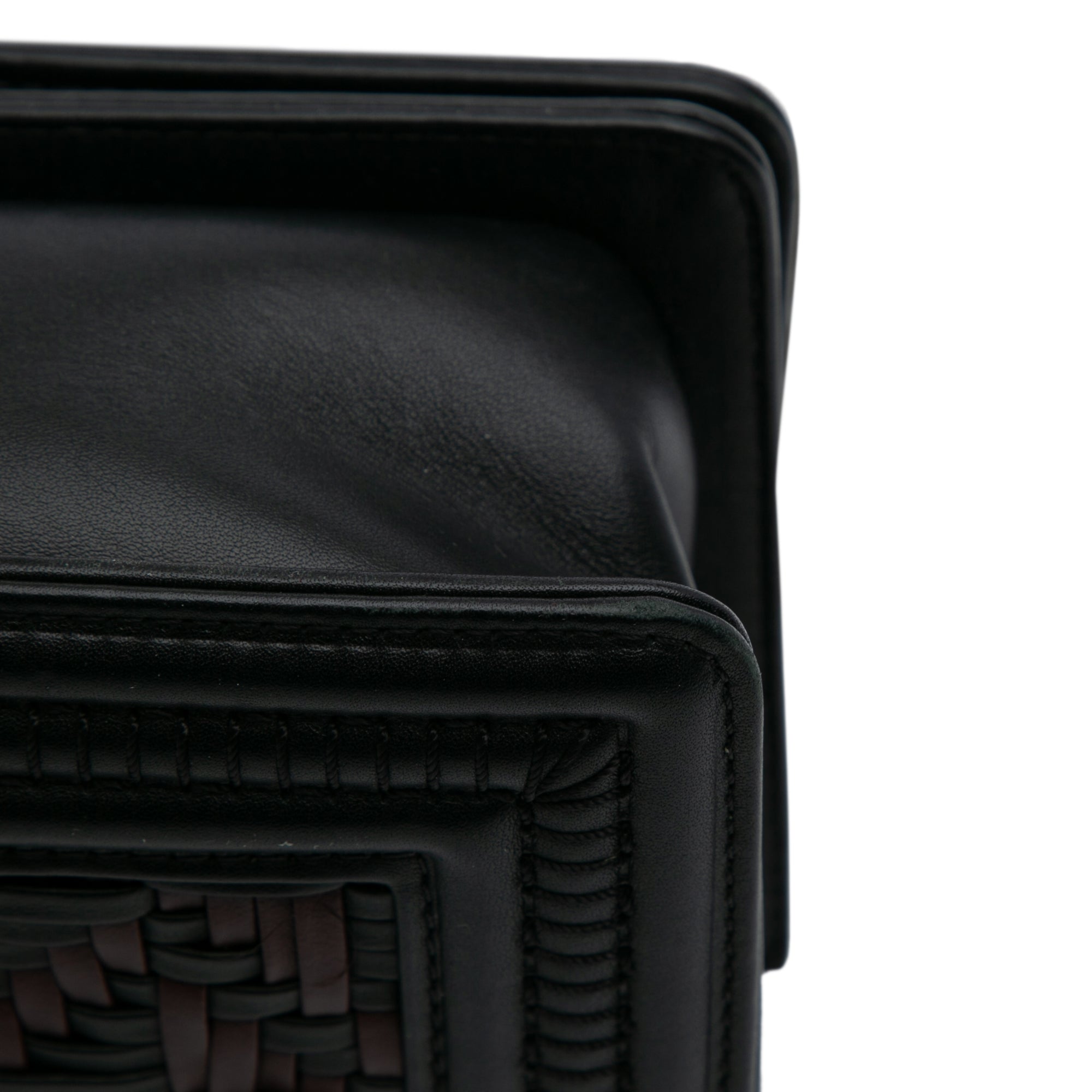 Small Bicolor Woven Calfskin Boy Flap