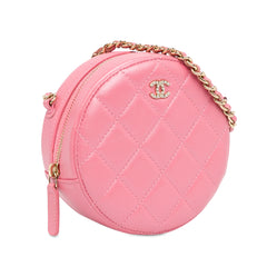 CC Quilted Lambskin Pearl Crush Round Clutch with Chain