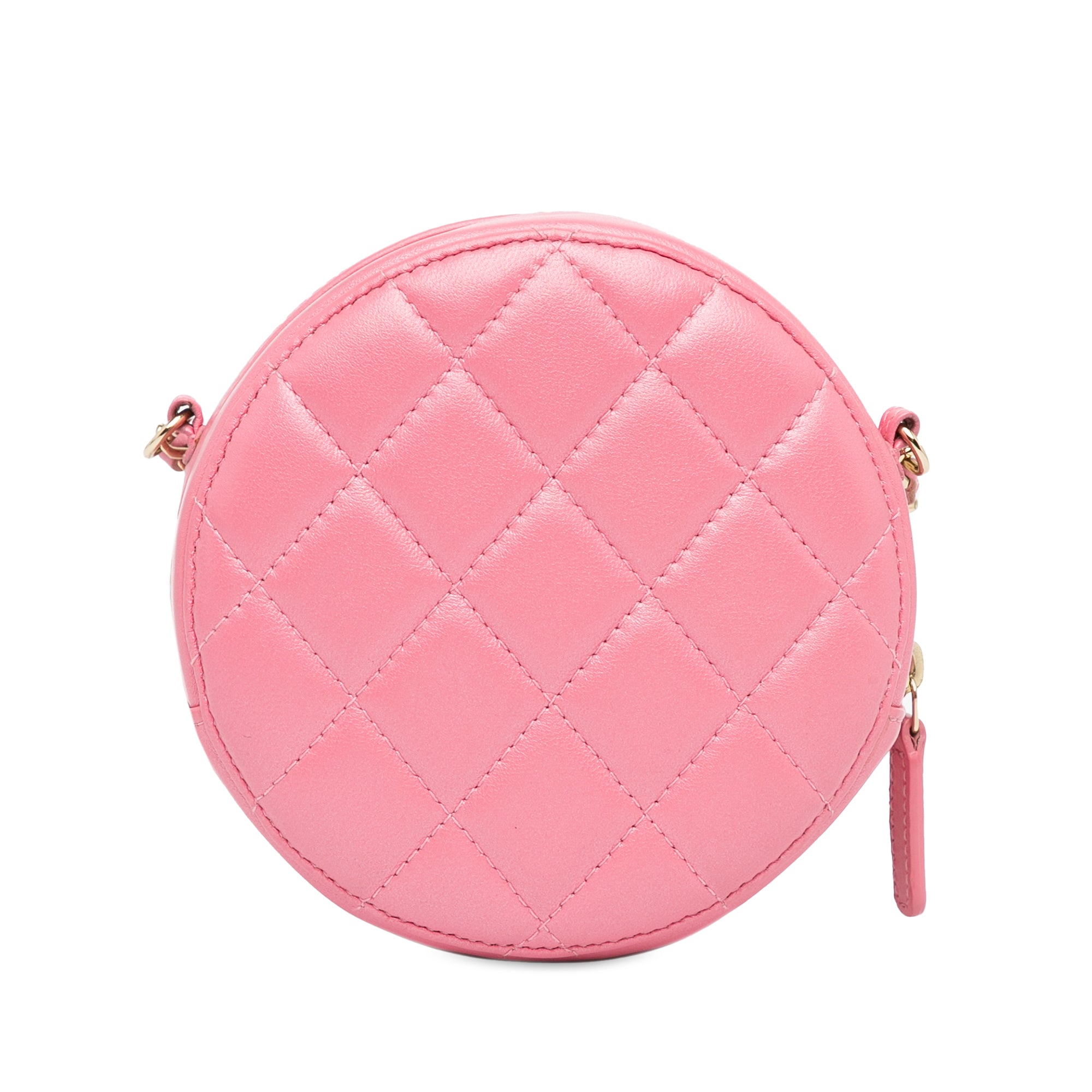 CC Quilted Lambskin Pearl Crush Round Clutch with Chain