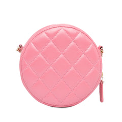 CC Quilted Lambskin Pearl Crush Round Clutch with Chain