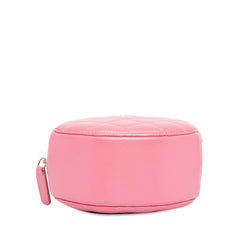 CC Quilted Lambskin Pearl Crush Round Clutch with Chain