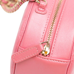 CC Quilted Lambskin Pearl Crush Round Clutch with Chain