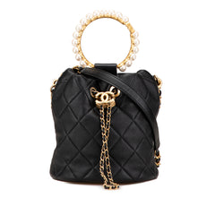 Quilted Lambskin Pearl Crown Drawstring Bucket Bag
