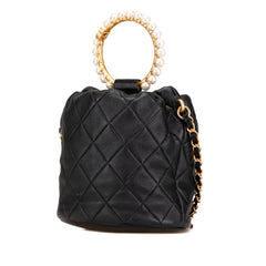 Quilted Lambskin Pearl Crown Drawstring Bucket Bag