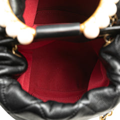 Quilted Lambskin Pearl Crown Drawstring Bucket Bag