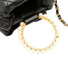 Quilted Lambskin Pearl Crown Drawstring Bucket Bag