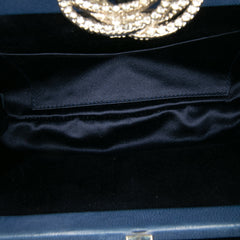 Satin Crystal Camellia Evening Frame Clutch