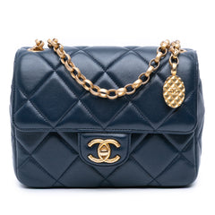 Mini Square Quilted Lambskin Bijoux Logo Chain Flap