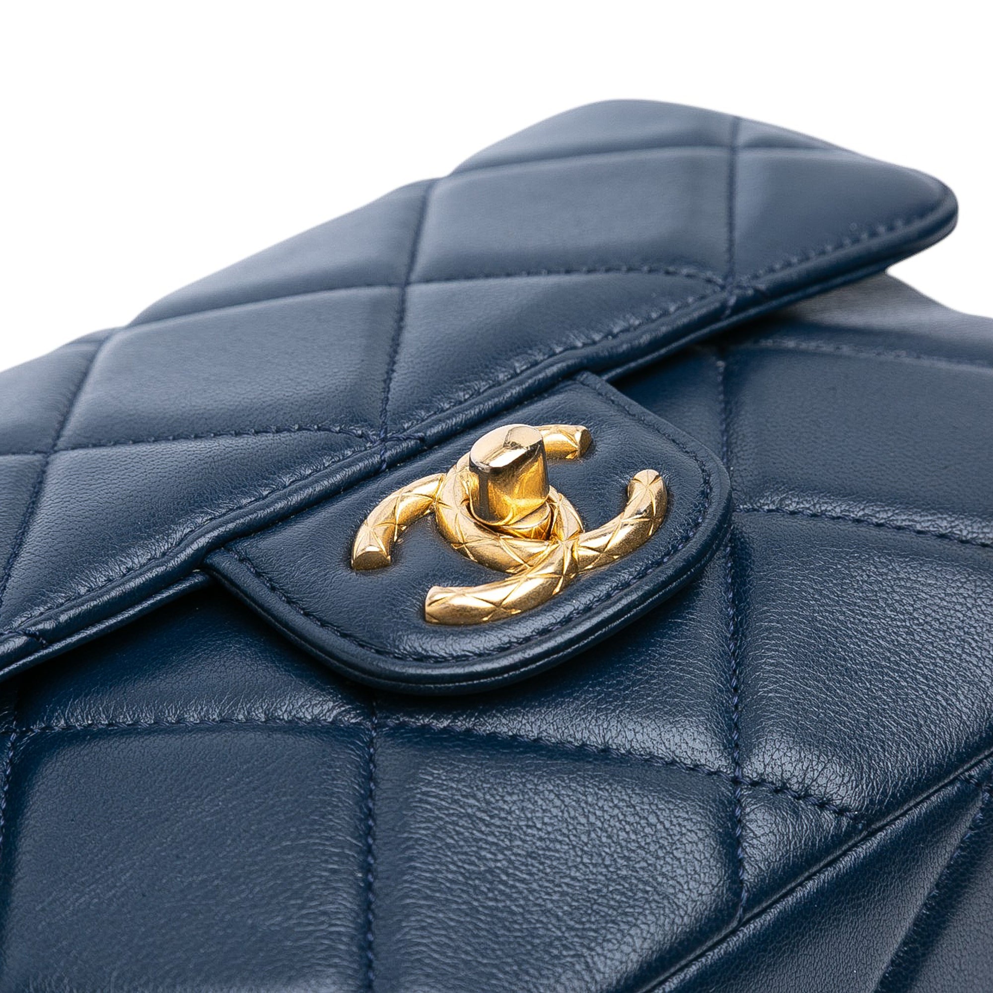 Mini Square Quilted Lambskin Bijoux Logo Chain Flap