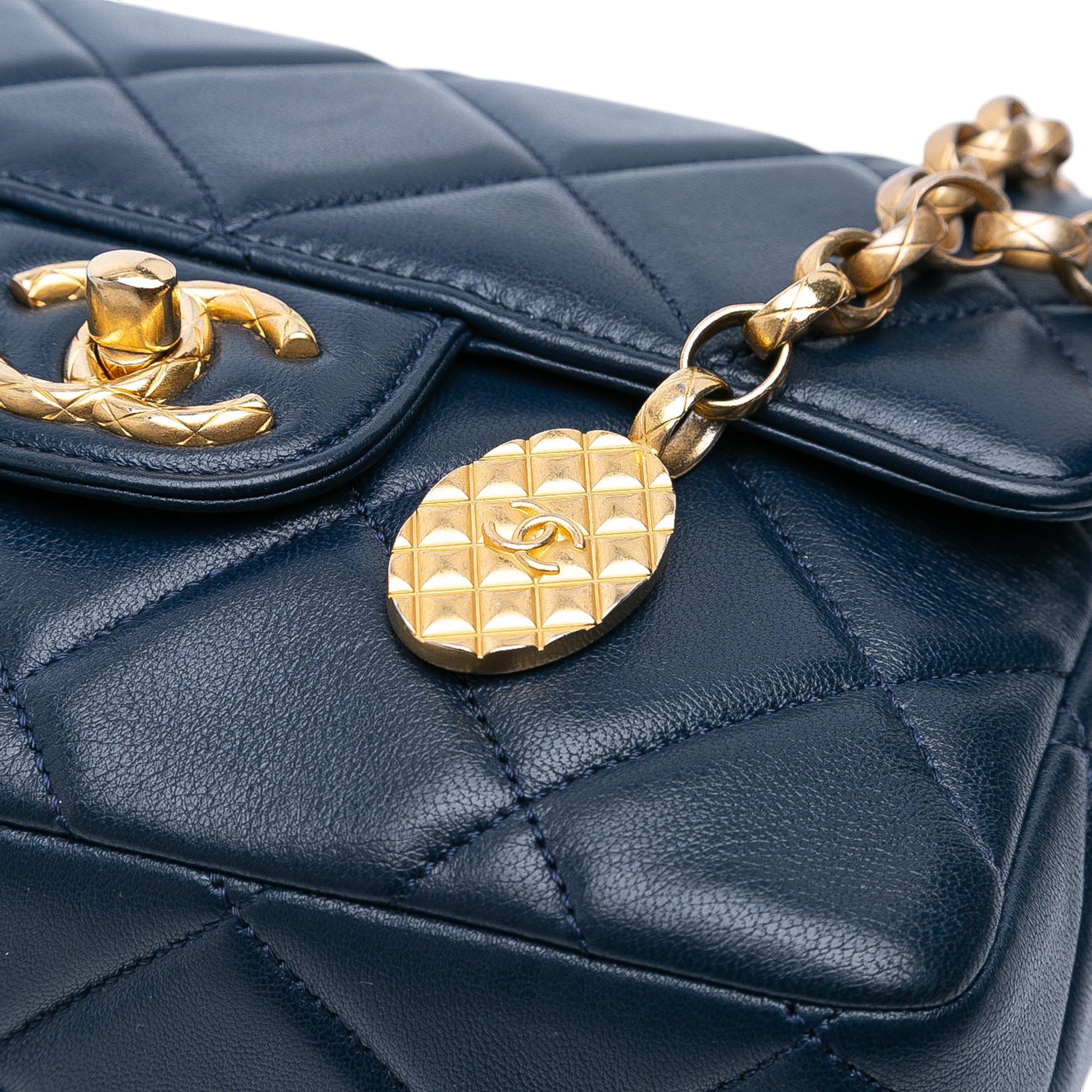 Mini Square Quilted Lambskin Bijoux Logo Chain Flap