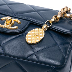 Mini Square Quilted Lambskin Bijoux Logo Chain Flap