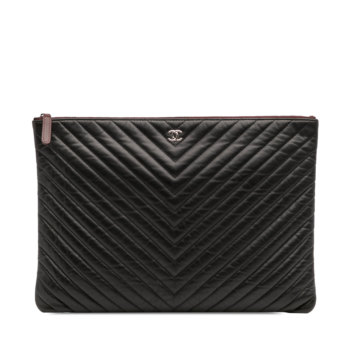 Large Chevron Caviar Ancient Greek Charms O Case Clutch