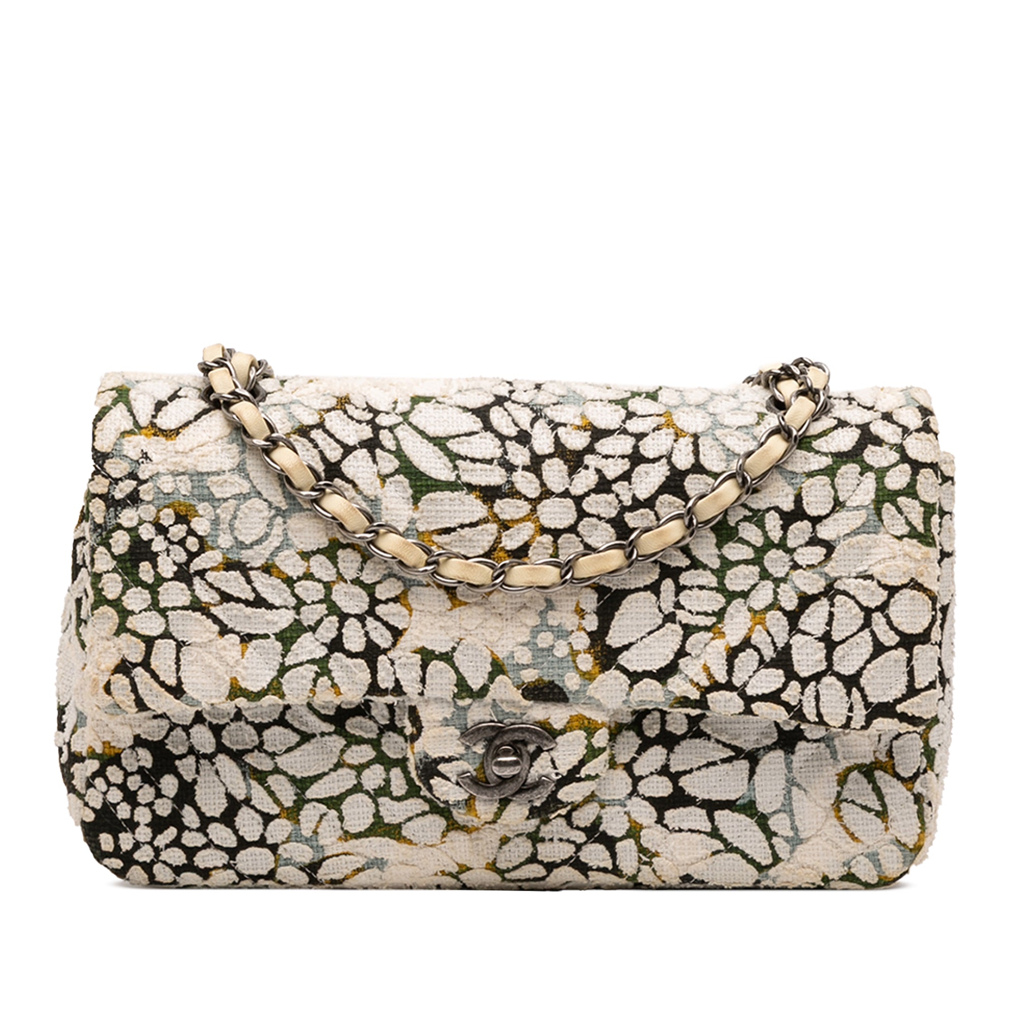 Medium Classic Chevron Tweed Floral Double Flap