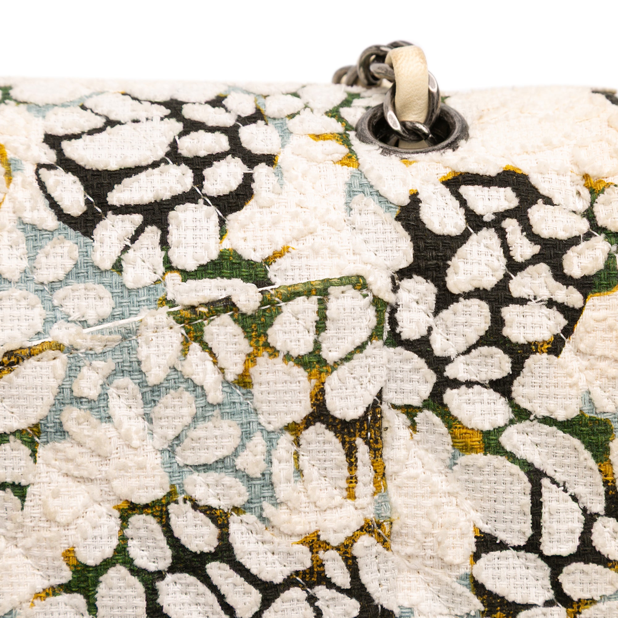 Medium Classic Chevron Tweed Floral Double Flap