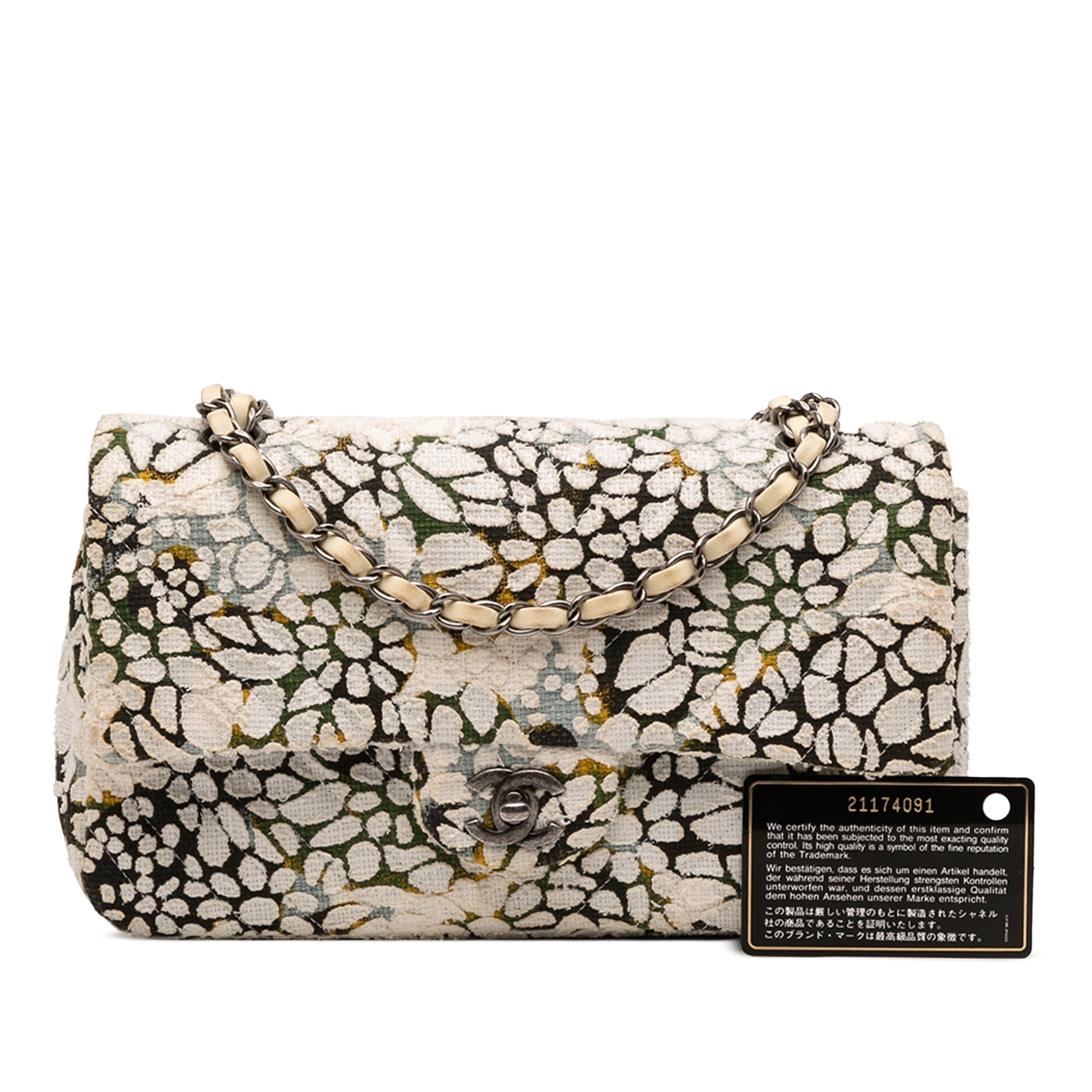 Medium Classic Chevron Tweed Floral Double Flap