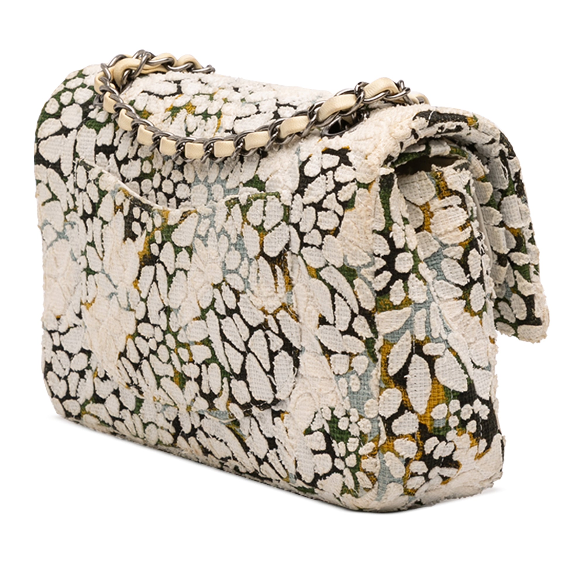 Medium Classic Chevron Tweed Floral Double Flap