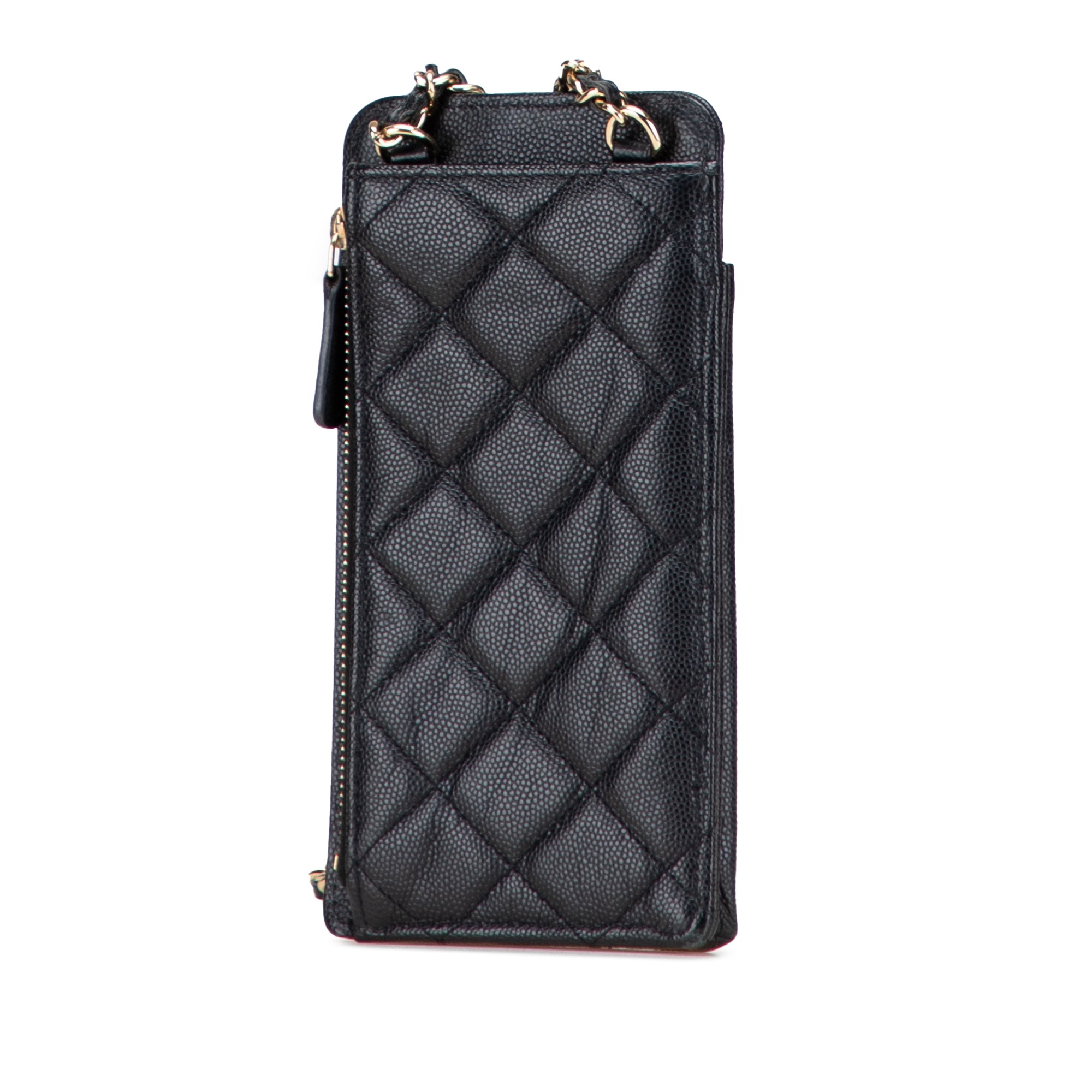 CC Quilted Caviar Zip Phone Holder with Chain
