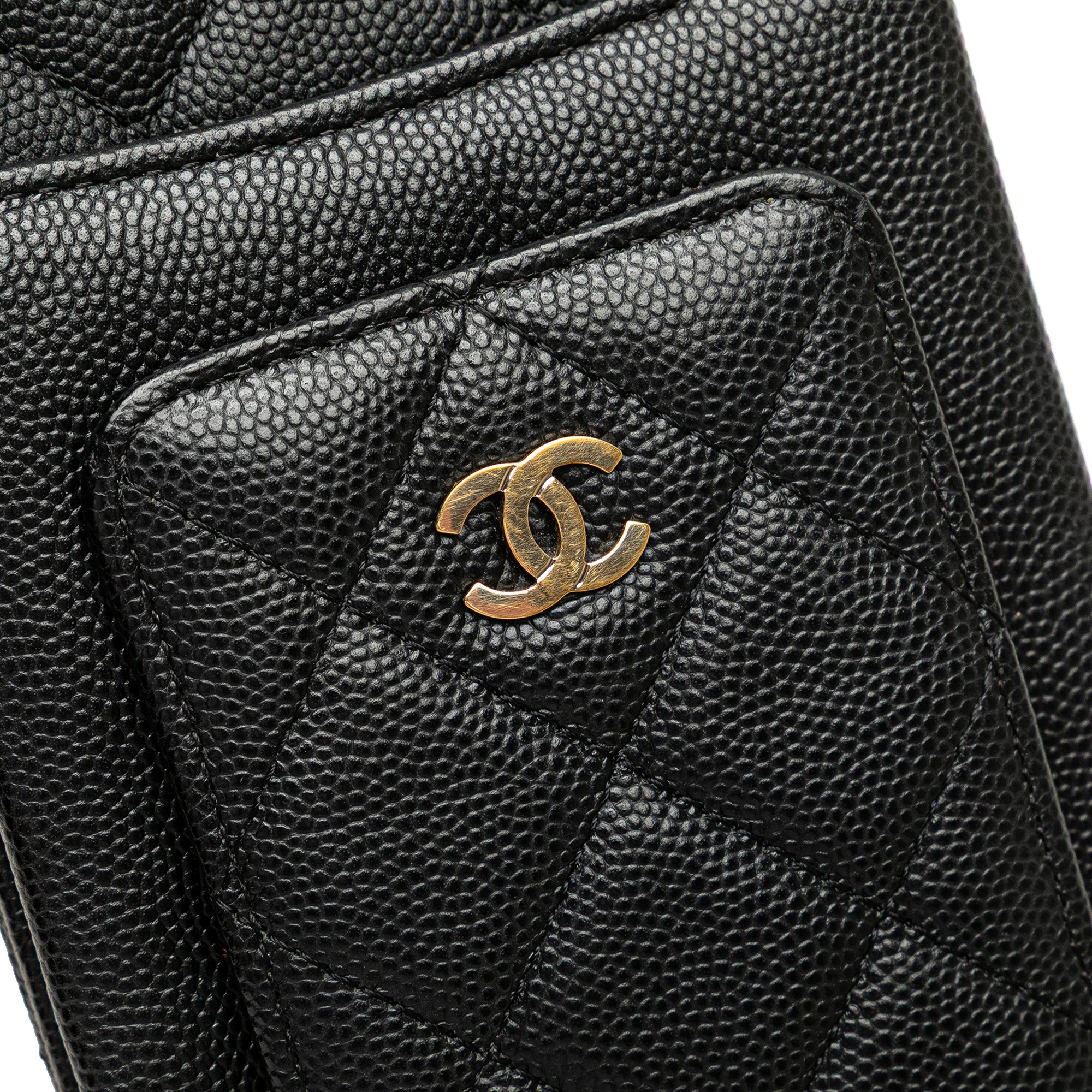 CC Quilted Caviar Zip Phone Holder with Chain