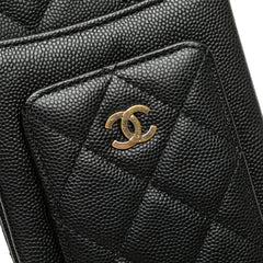 CC Quilted Caviar Zip Phone Holder with Chain