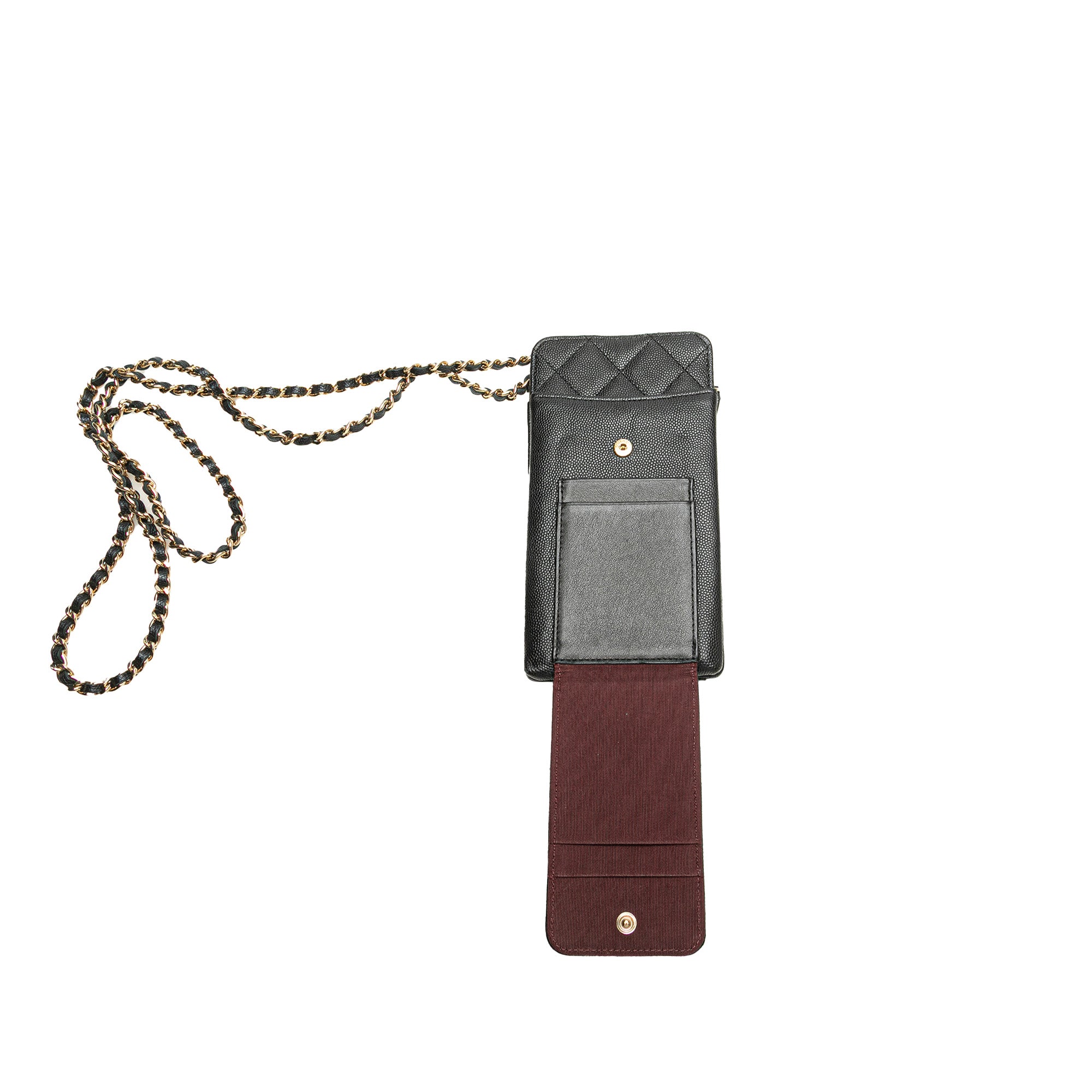 CC Quilted Caviar Zip Phone Holder with Chain