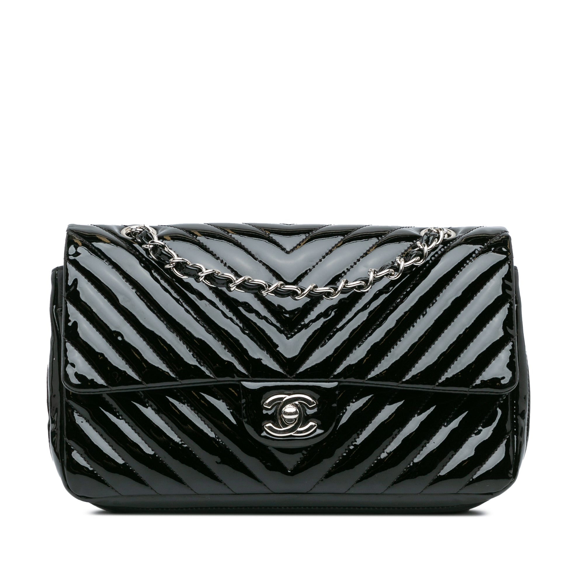 Medium Classic Chevron Patent Double Flap