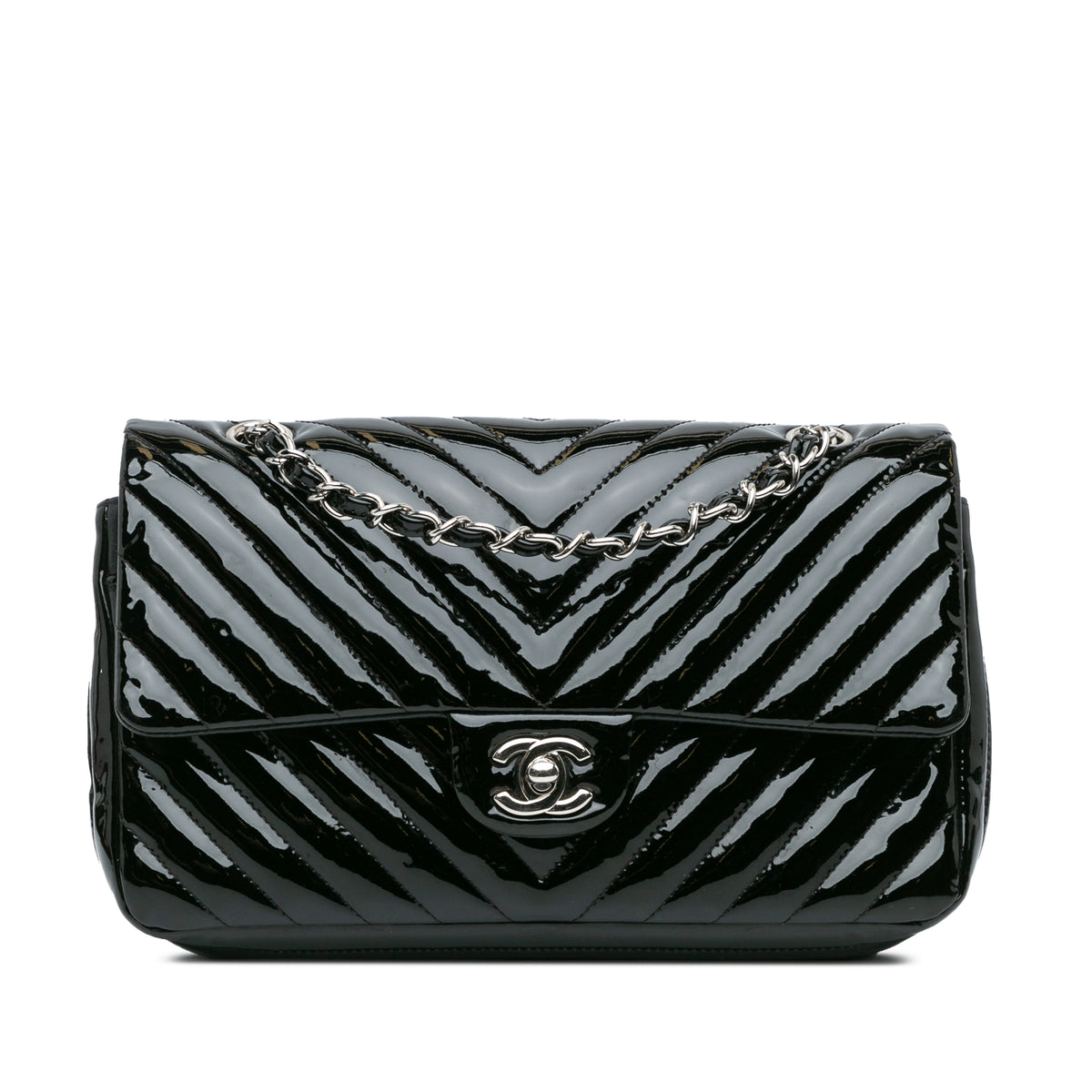 Medium Classic Chevron Patent Double Flap