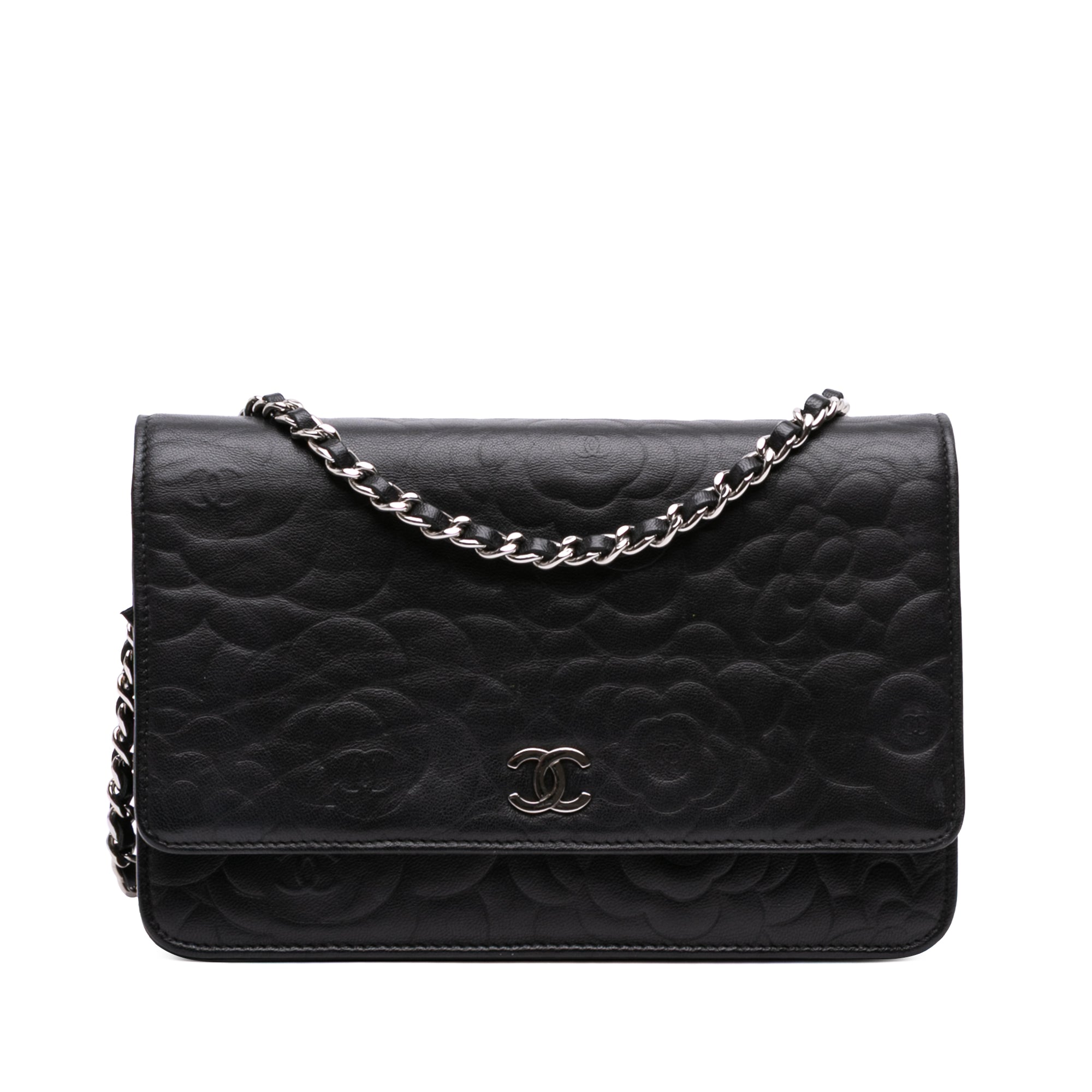 Camellia Embossed Lambskin Wallet On Chain
