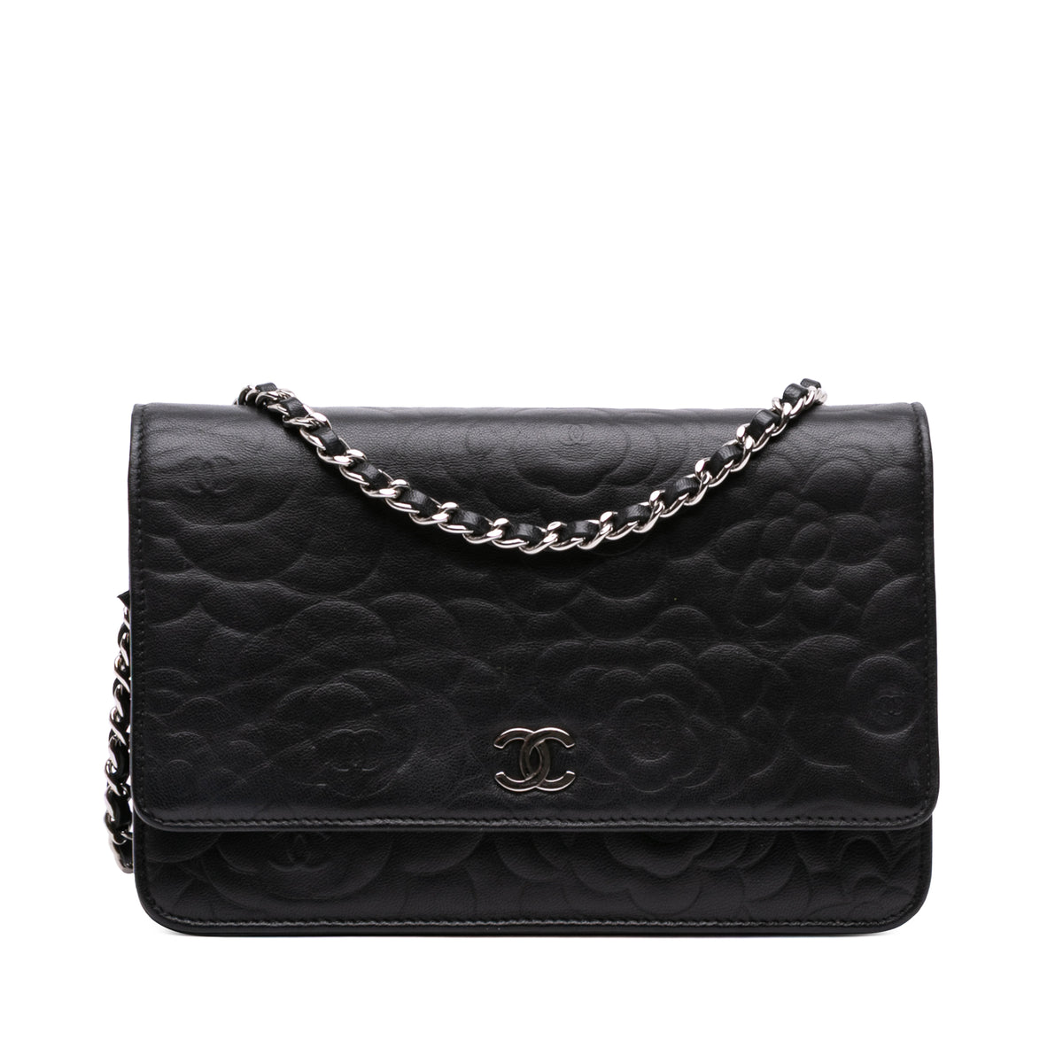 Camellia Embossed Lambskin Wallet On Chain