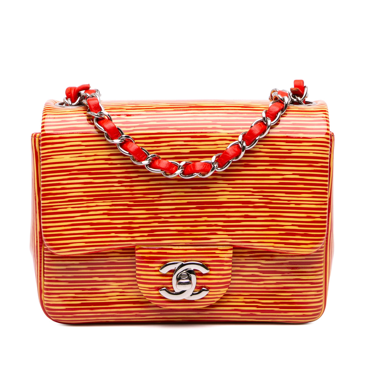 Mini Square Classic Patent Striped Single Flap