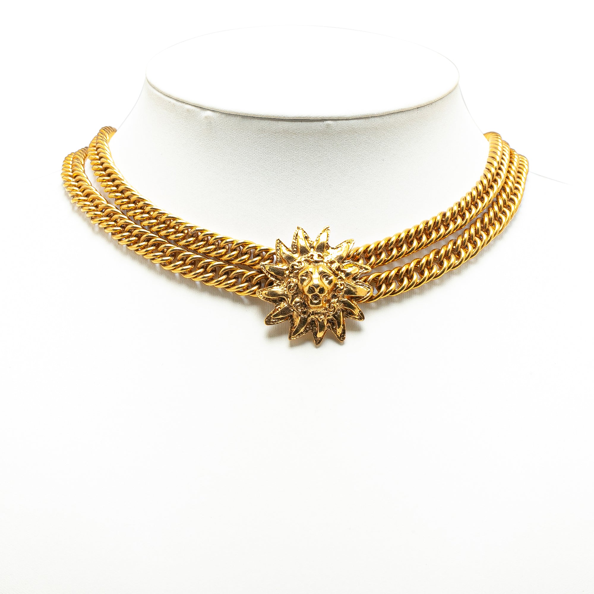Gold Plated Lion Head Choker Necklace