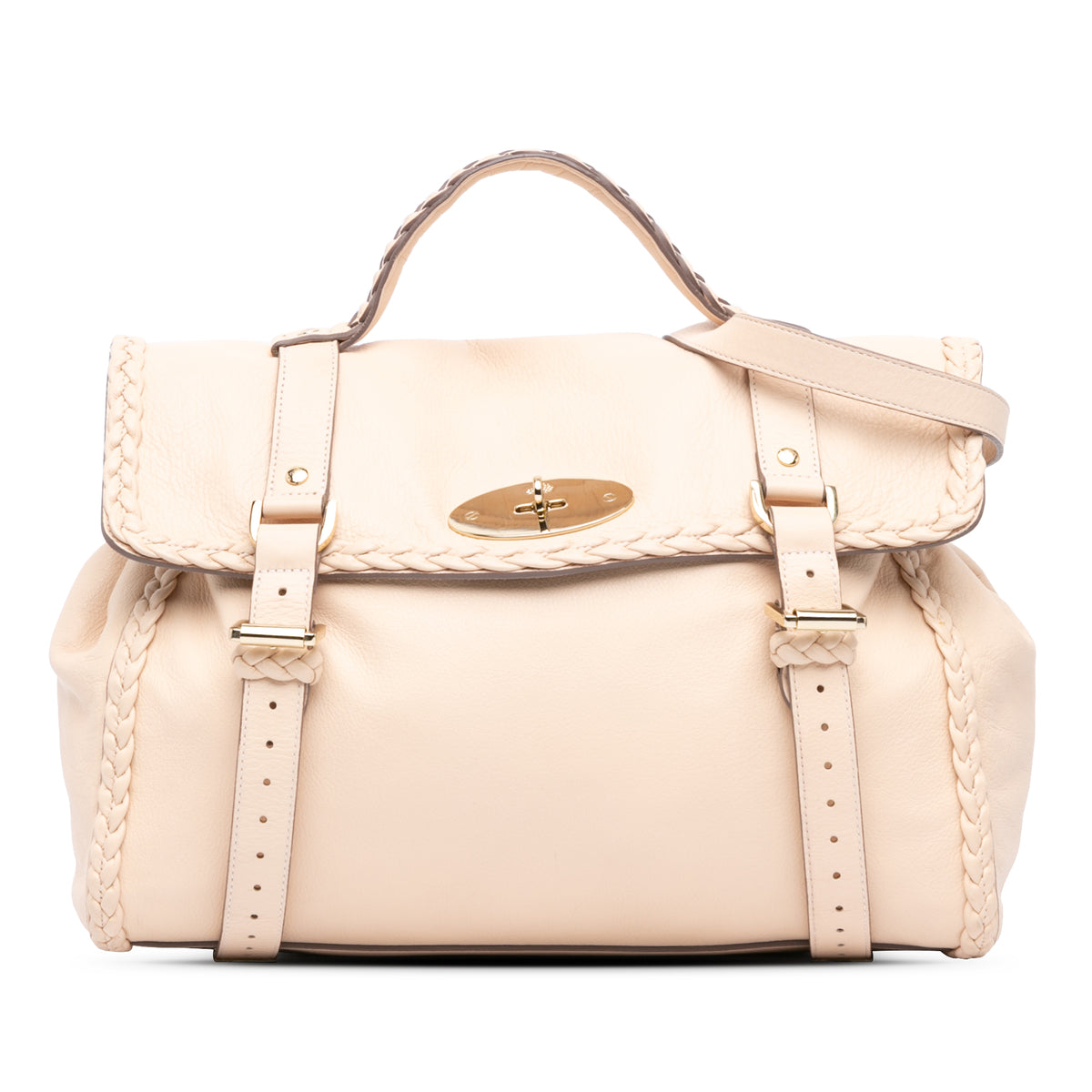 Oversized Calfskin Woven Trim Alexa Satchel