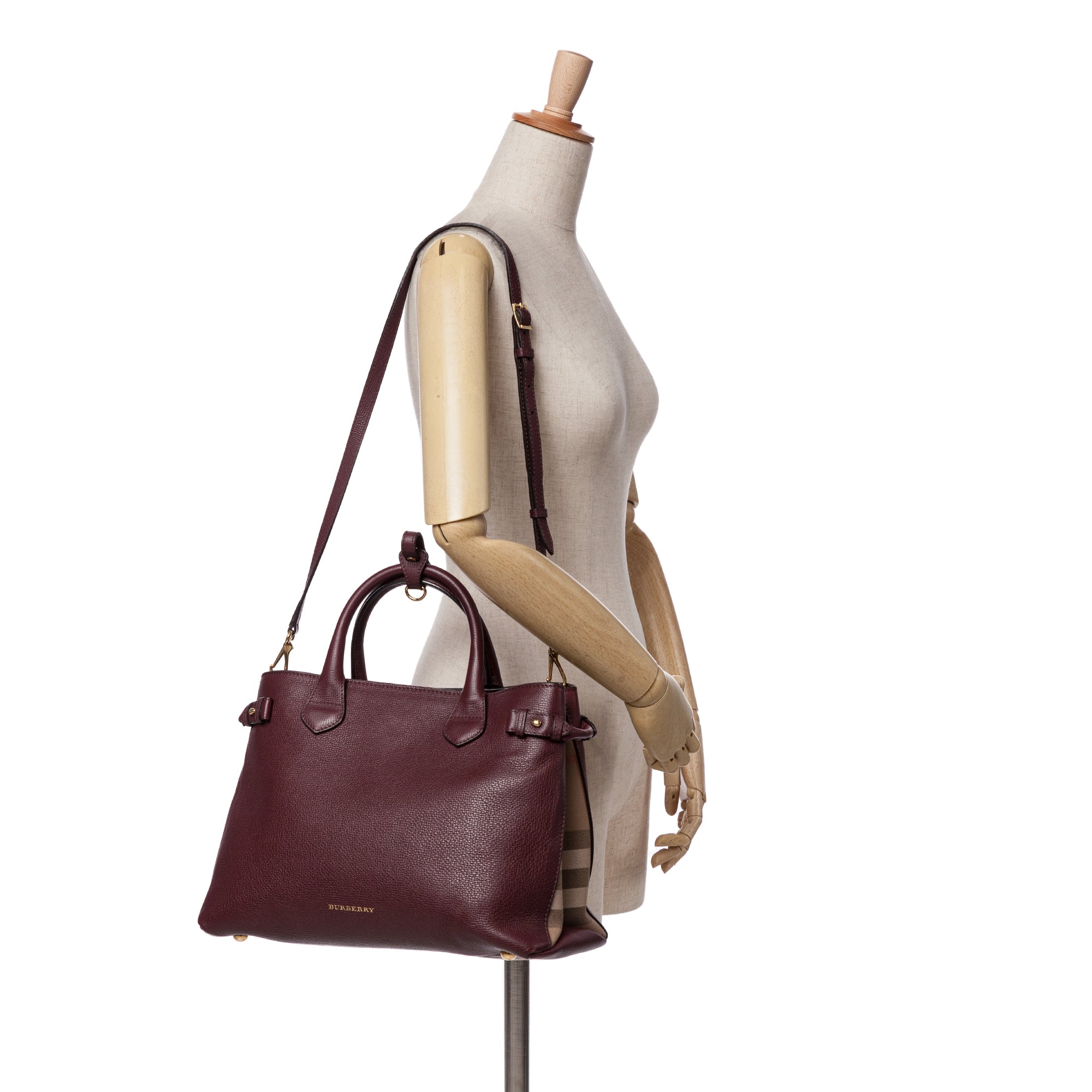 Medium Leather and House Check Banner Satchel