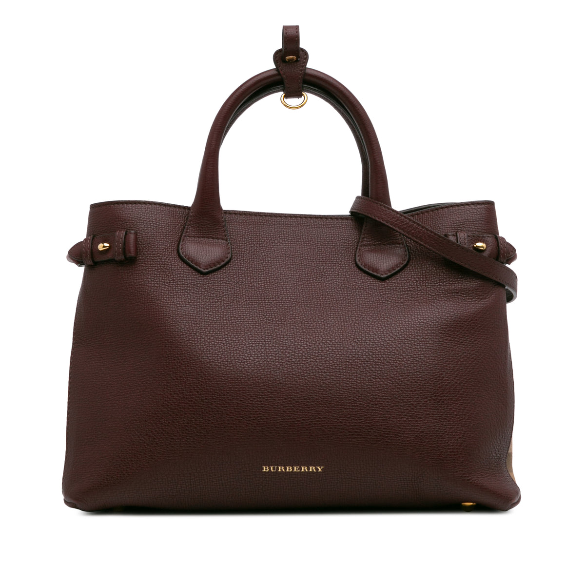 Medium Leather and House Check Banner Satchel