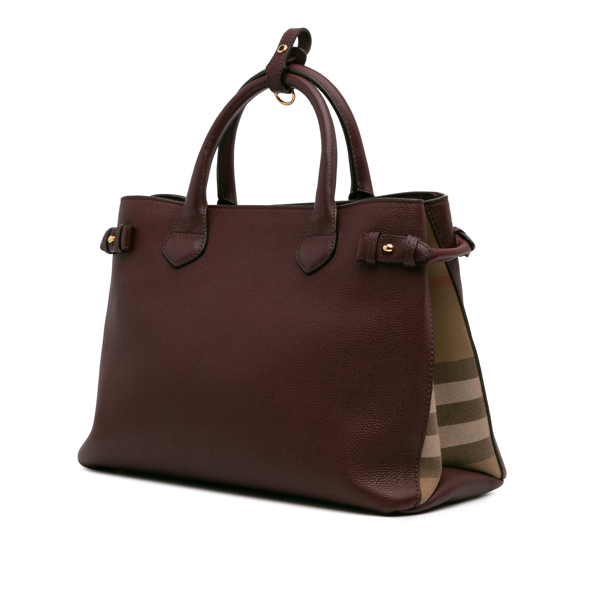 Medium Leather and House Check Banner Satchel