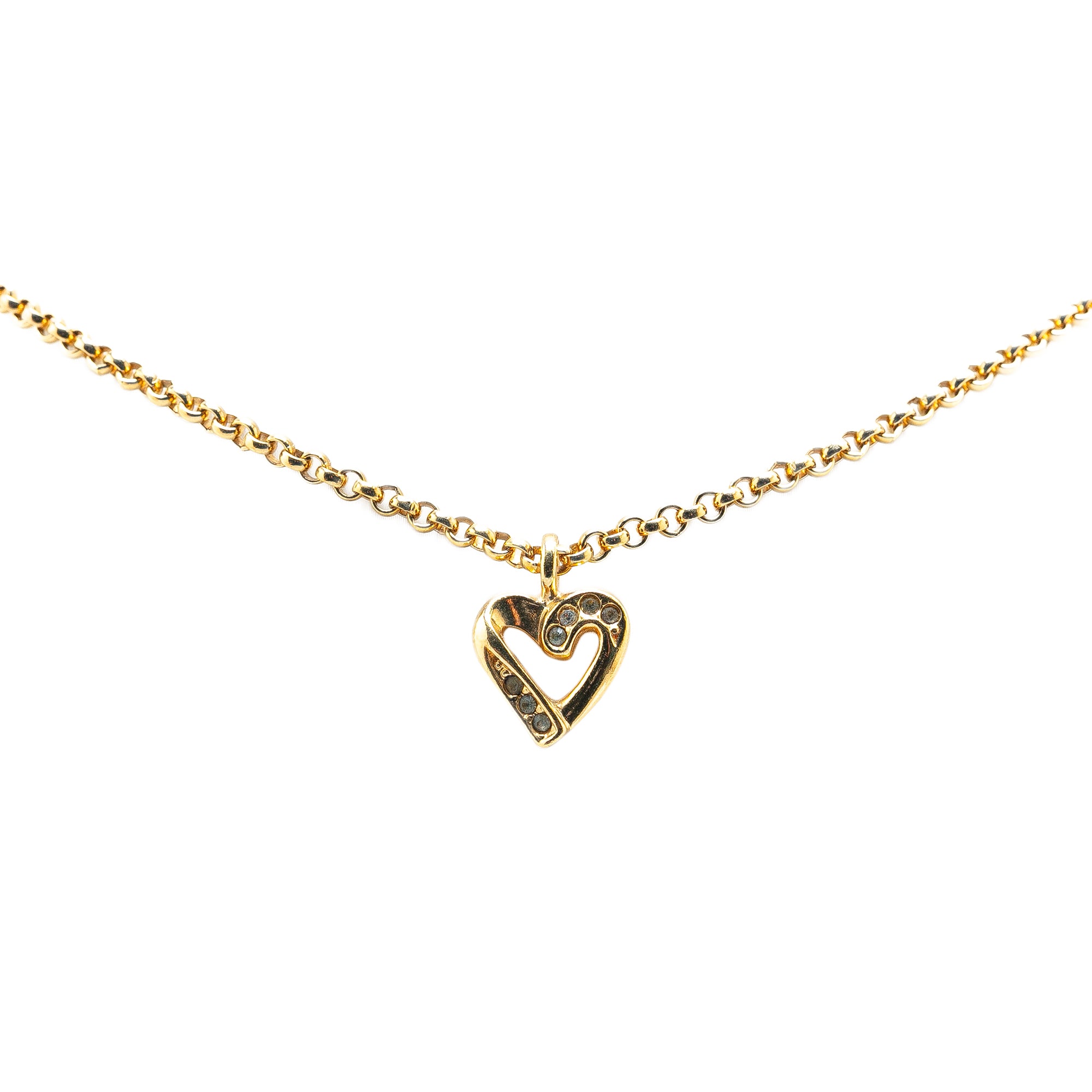 Gold Plated Rhinestone Heart Pendant Necklace