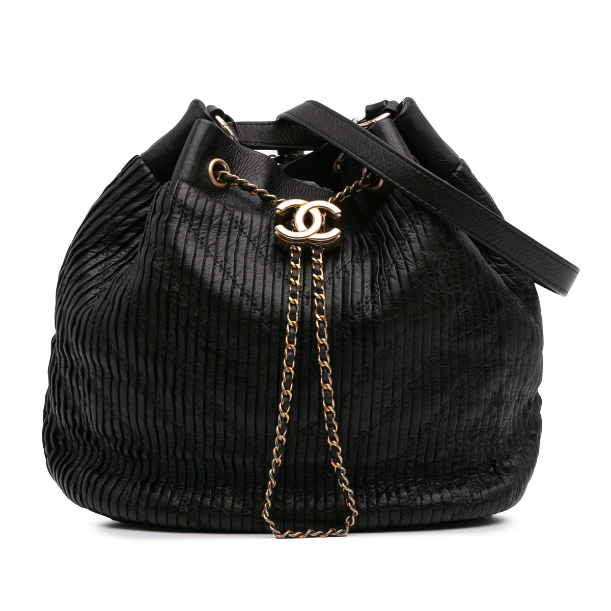 Medium Crumpled Calfskin Coco Pleats Drawstring Bucket Bag