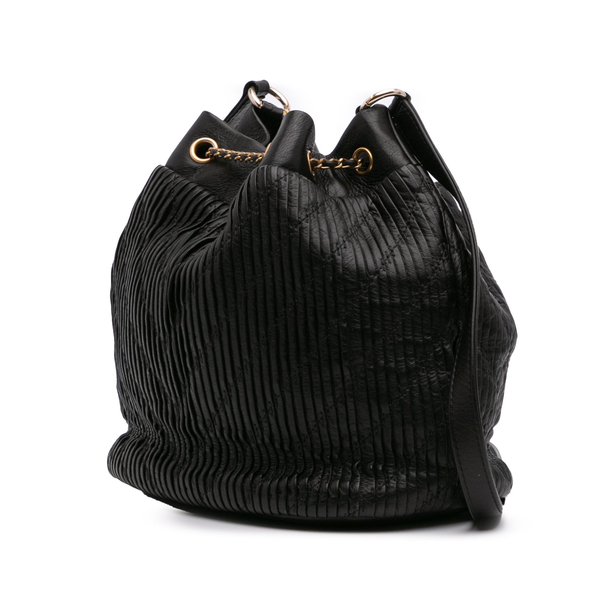 Medium Crumpled Calfskin Coco Pleats Drawstring Bucket Bag