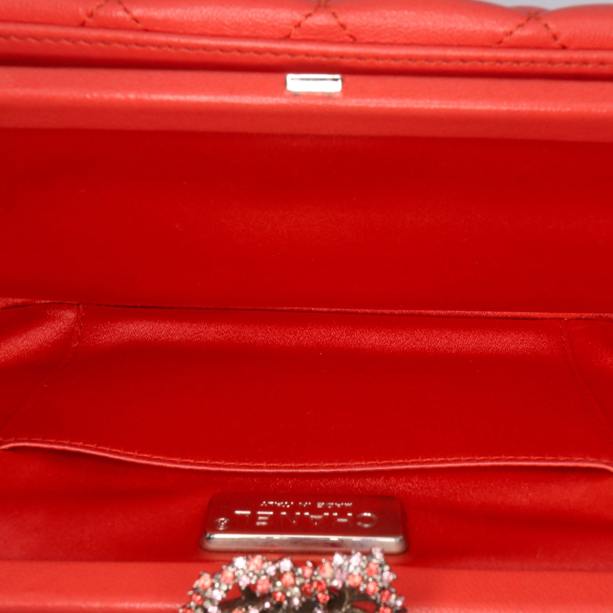 Quilted Lambskin Crystal Camellia Long Clutch