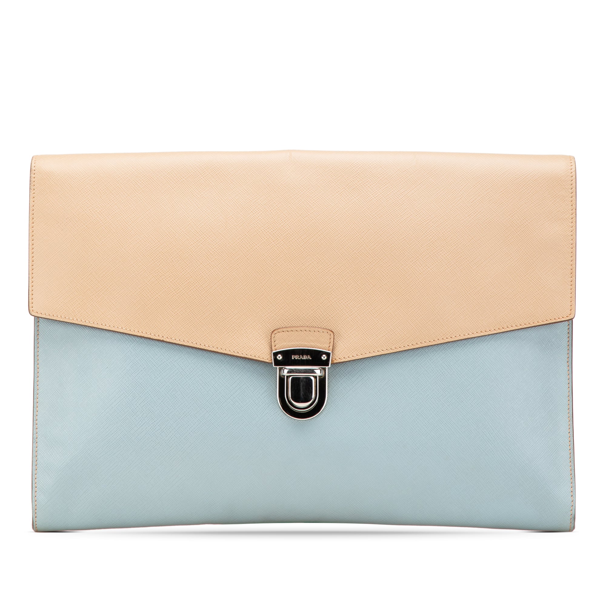 Bicolor Saffiano Envelope Pushlock Clutch