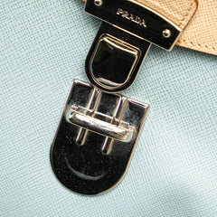 Bicolor Saffiano Envelope Pushlock Clutch