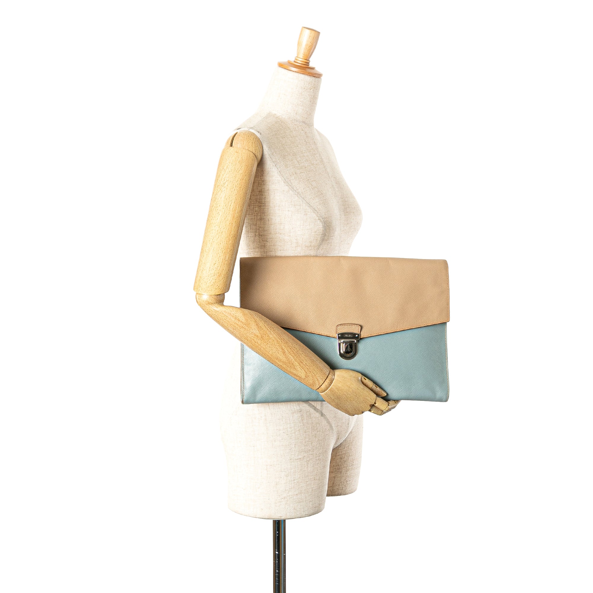 Bicolor Saffiano Envelope Pushlock Clutch