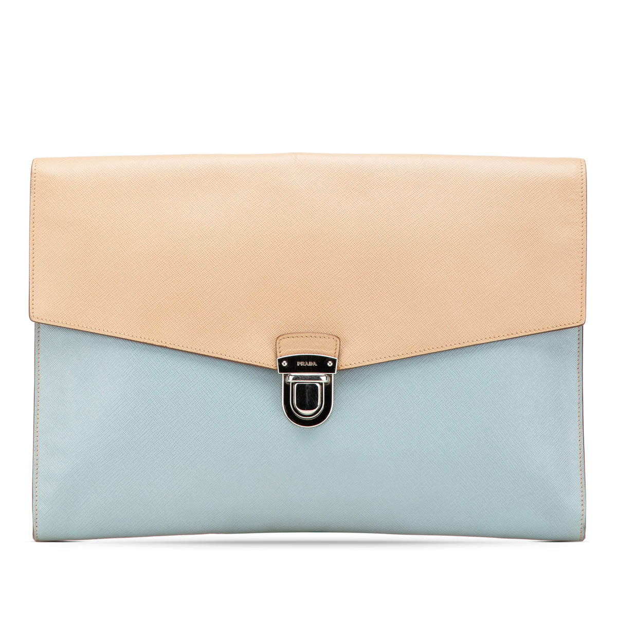 Bicolor Saffiano Envelope Pushlock Clutch