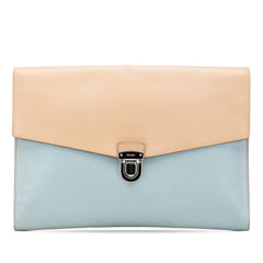 Bicolor Saffiano Envelope Pushlock Clutch