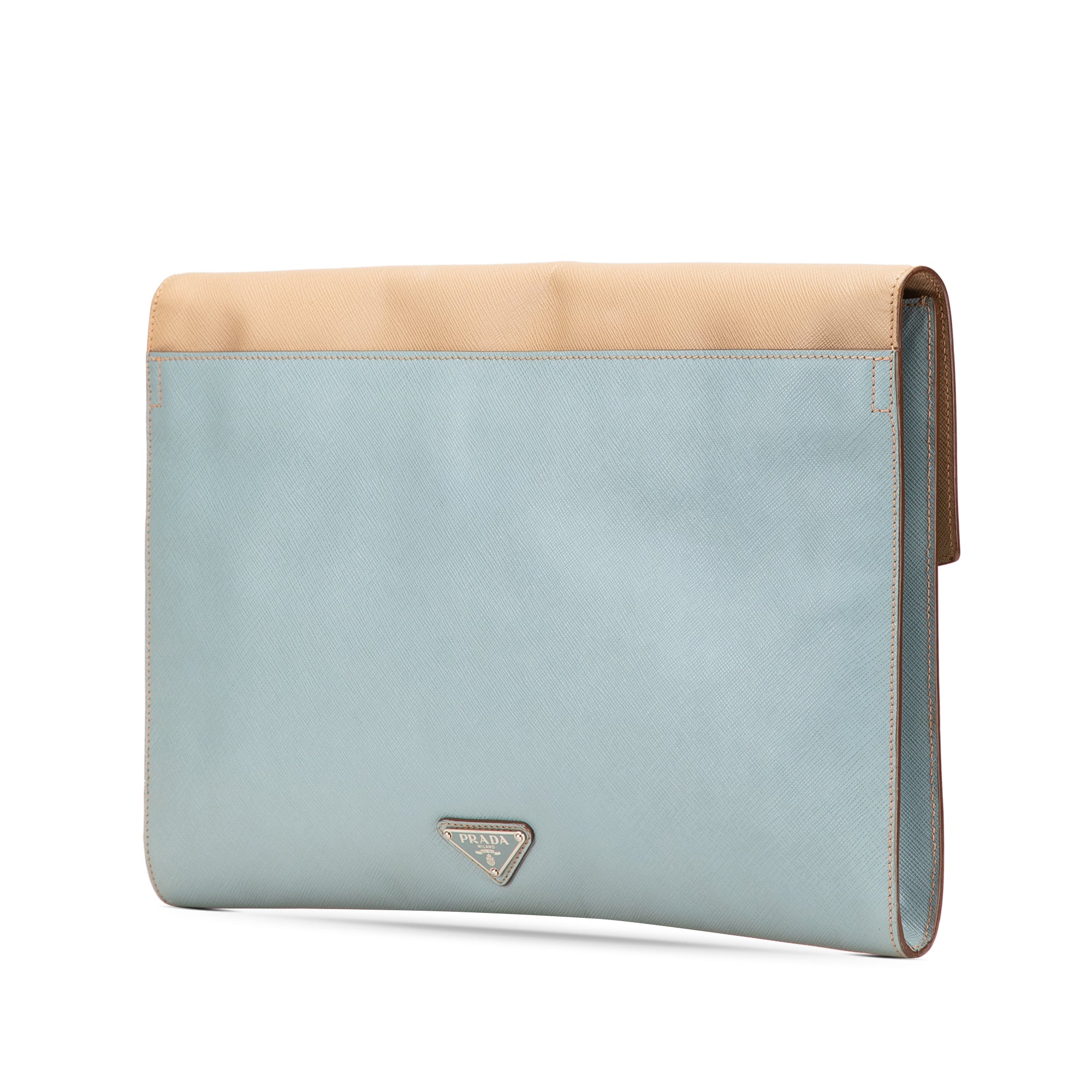 Bicolor Saffiano Envelope Pushlock Clutch