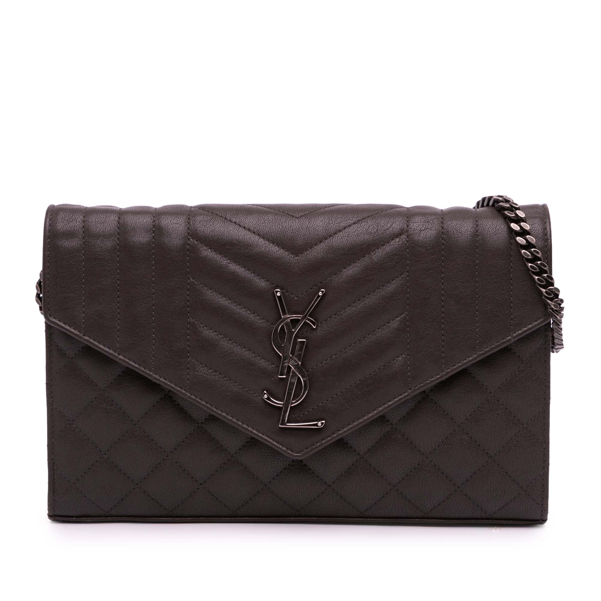 Triquilt Sheepskin Monogram Envelope Wallet on Chain