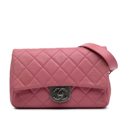 Small Quilted Shiny Goatskin Double Carry Waist Chain Flap