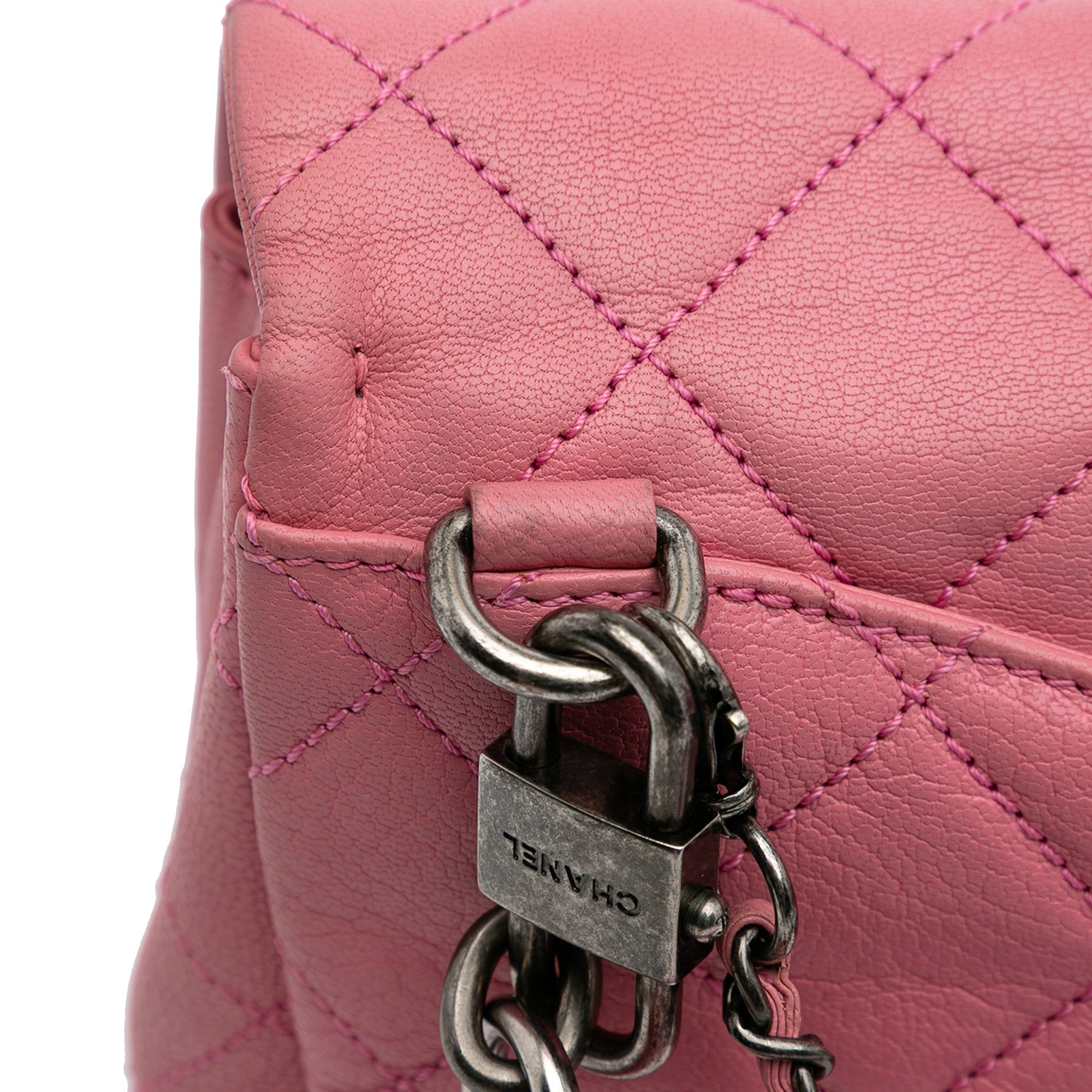 Small Quilted Shiny Goatskin Double Carry Waist Chain Flap
