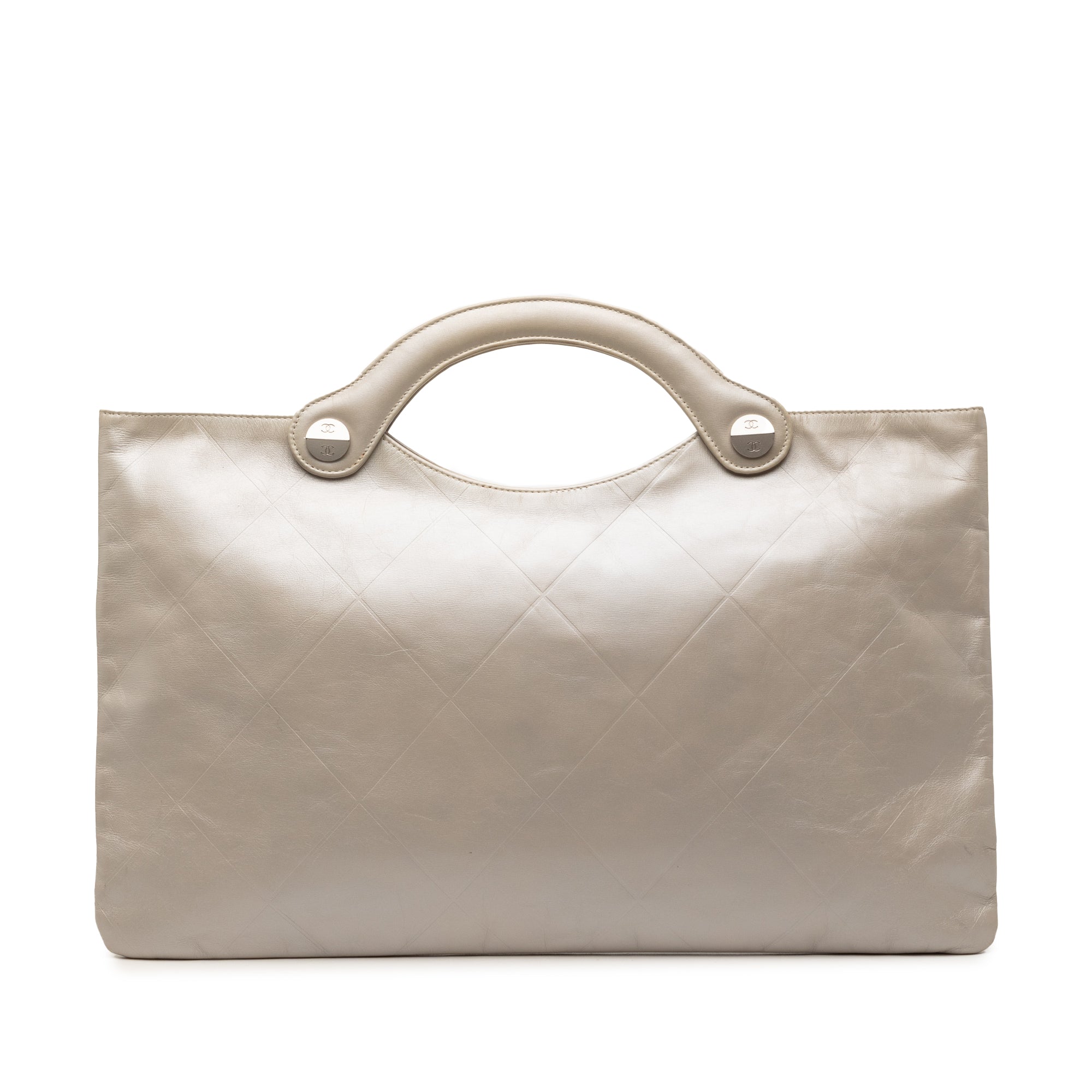 Metallic Embossed Calfskin Flat Handbag