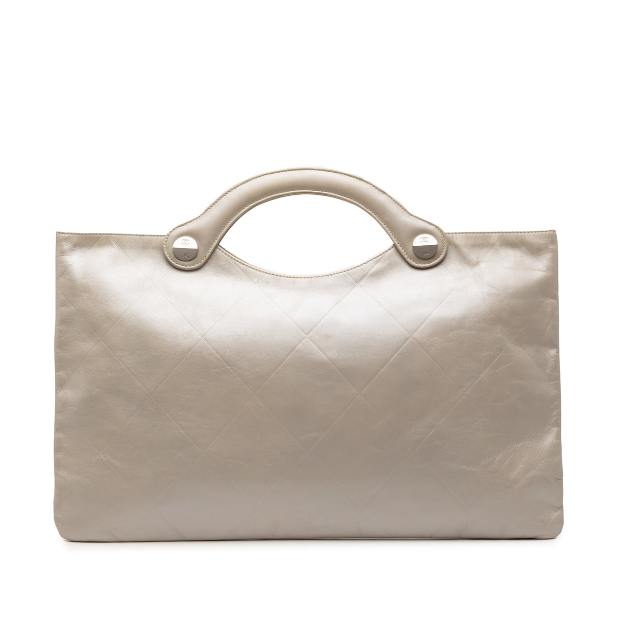 Metallic Embossed Calfskin Flat Handbag